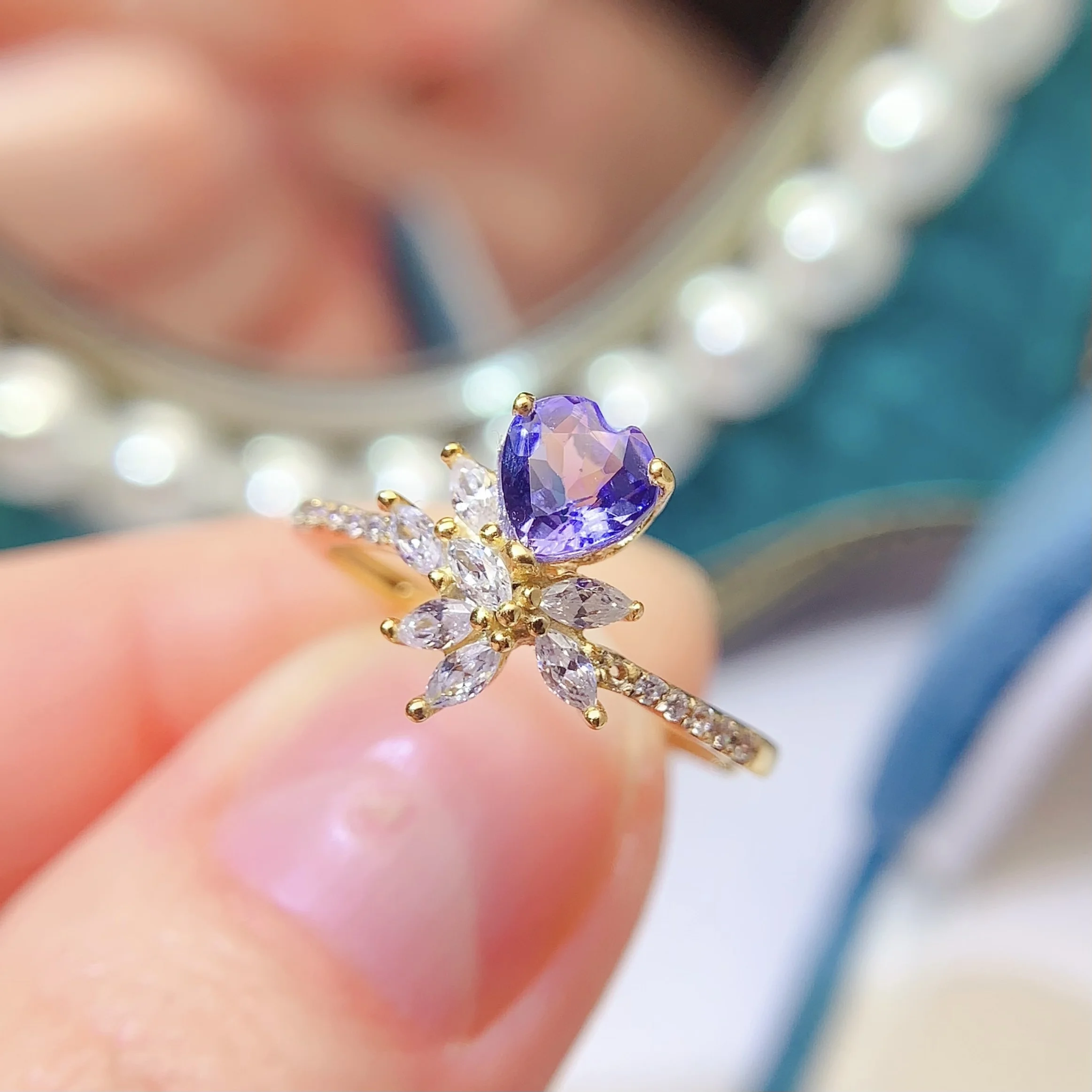 Natural Tanzanite Heart Minimal Ring - view 1