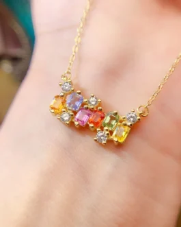 Natural Sapphire Cluster Pendant Necklace