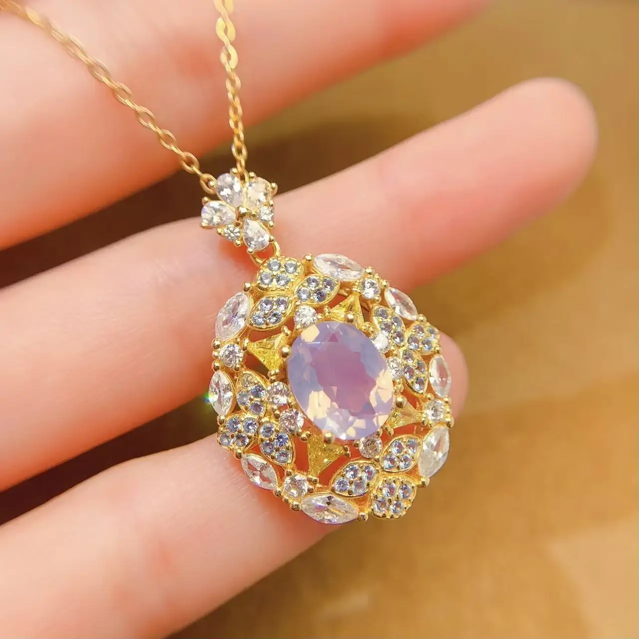 Natural Lavender Vintage Pendant Necklace - view 1