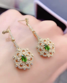 Natural Diopside Oval Stud Earrings
