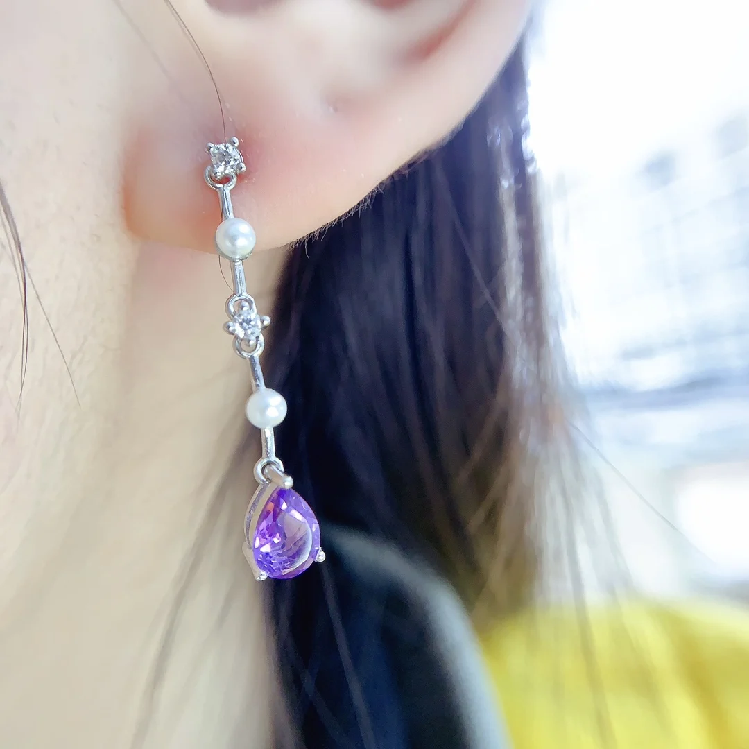 Natural Amethyst Pear Drop Earrings - view 3