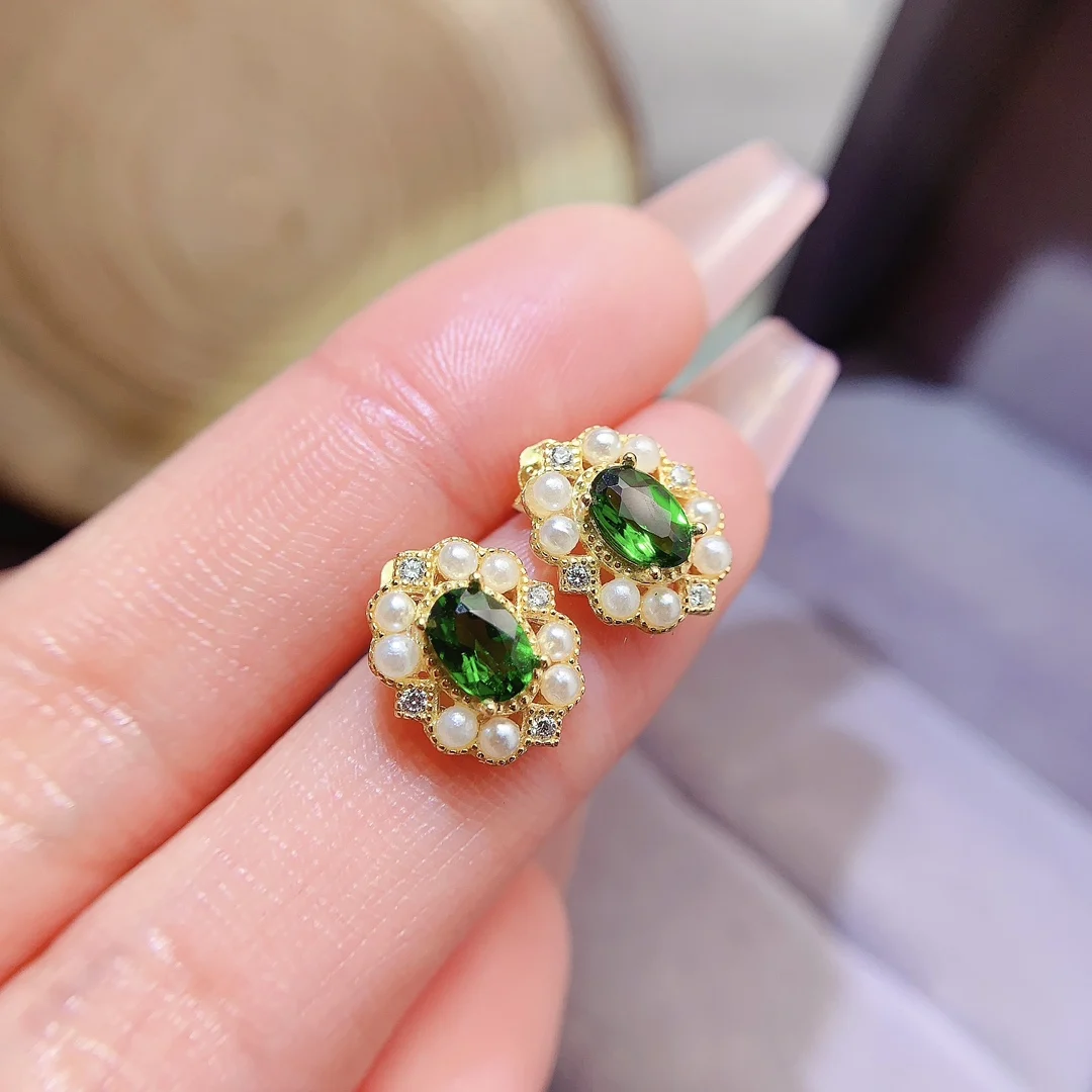 Natural Diopside Oval Earrings - view 3