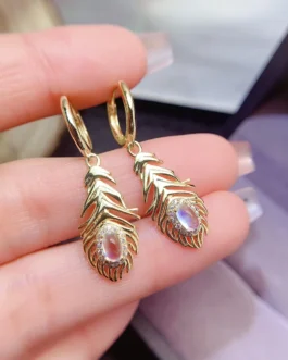 Natural Moonstone Feather Earrings