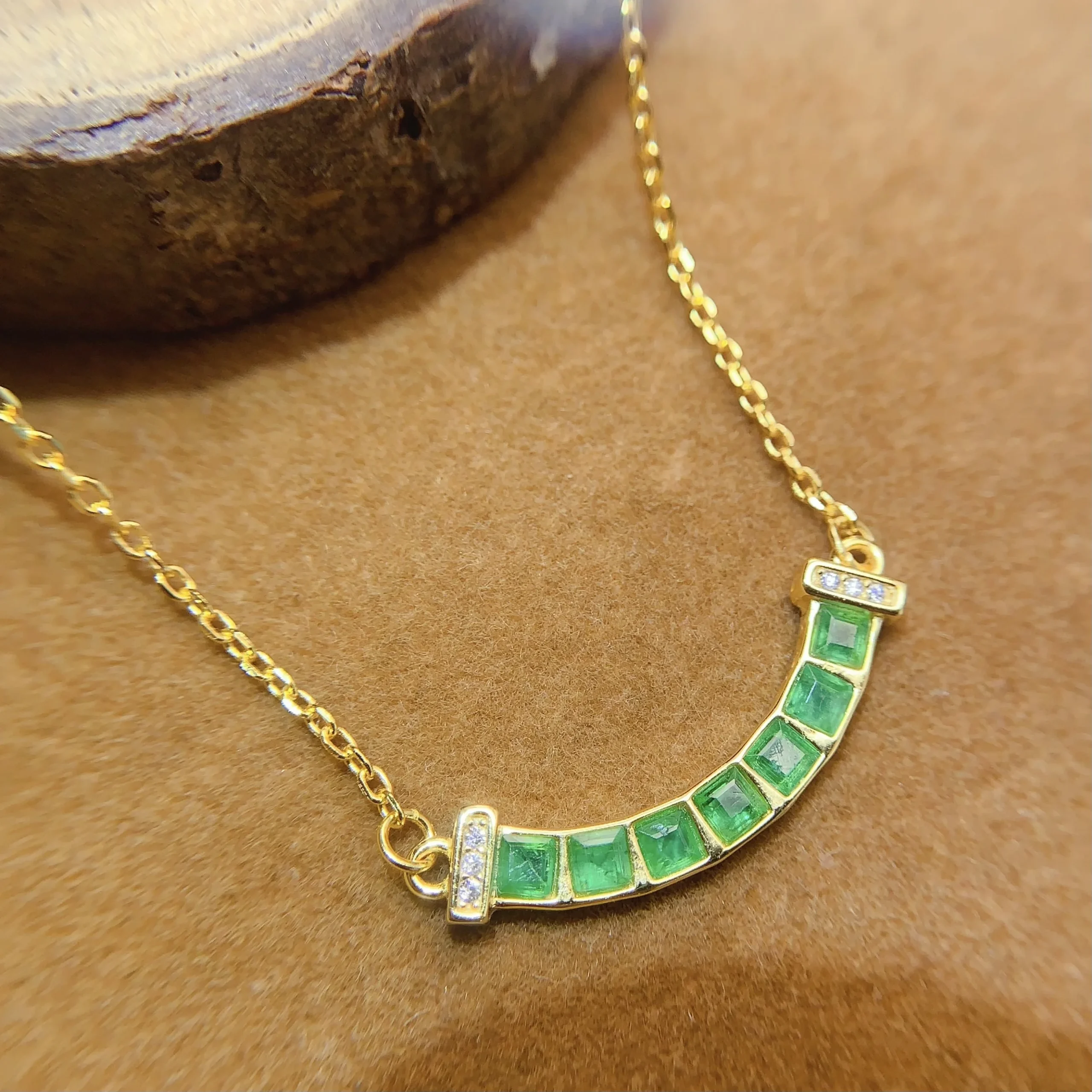 Natural Emerald Bar Pendant Necklace - view 3