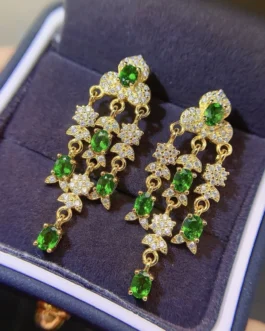 Natural Diopside Rose Stud Earrings