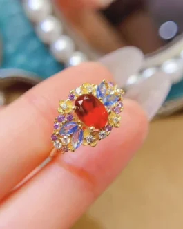 Natural Fanta Garnet Cluster Ring