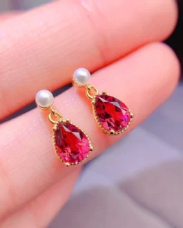 Natural Garnet Pear Stud Earrings