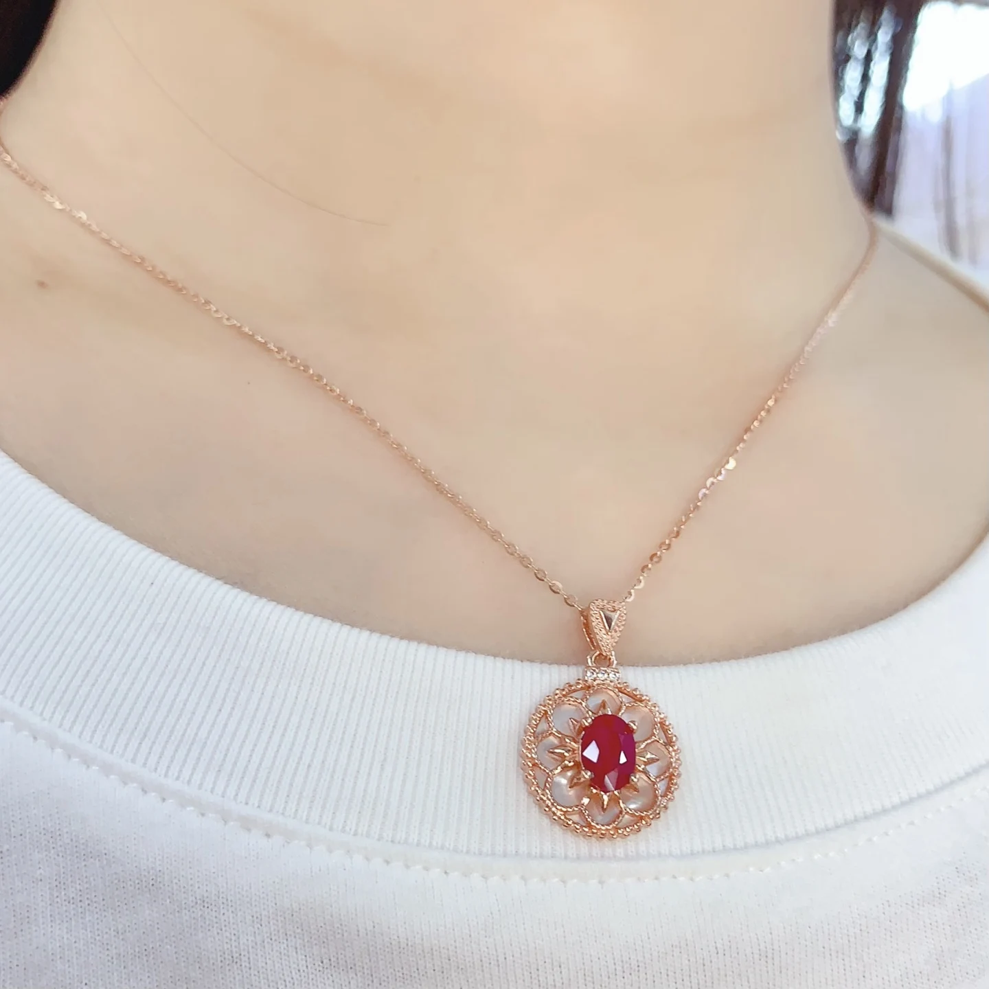 Natural Ruby Halo Pendant Necklace - view 6
