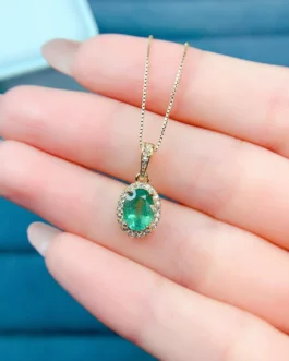 Natural Emerald Faceted Pendant Necklace