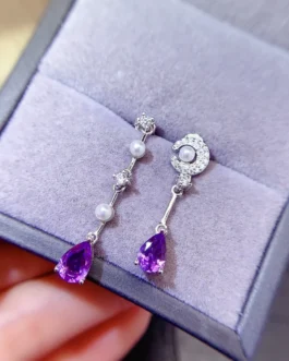 Natural Amethyst Pear Drop Earrings