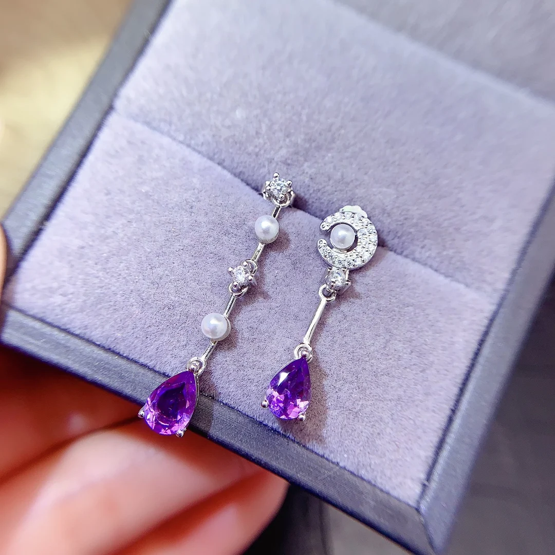 Natural Amethyst Pear Drop Earrings - view 2