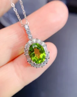 Natural Peridot Oval Halo Pendant