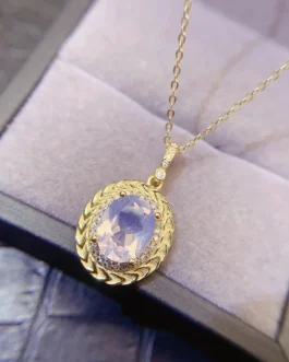 Natural Lavender Oval Halo Pendant