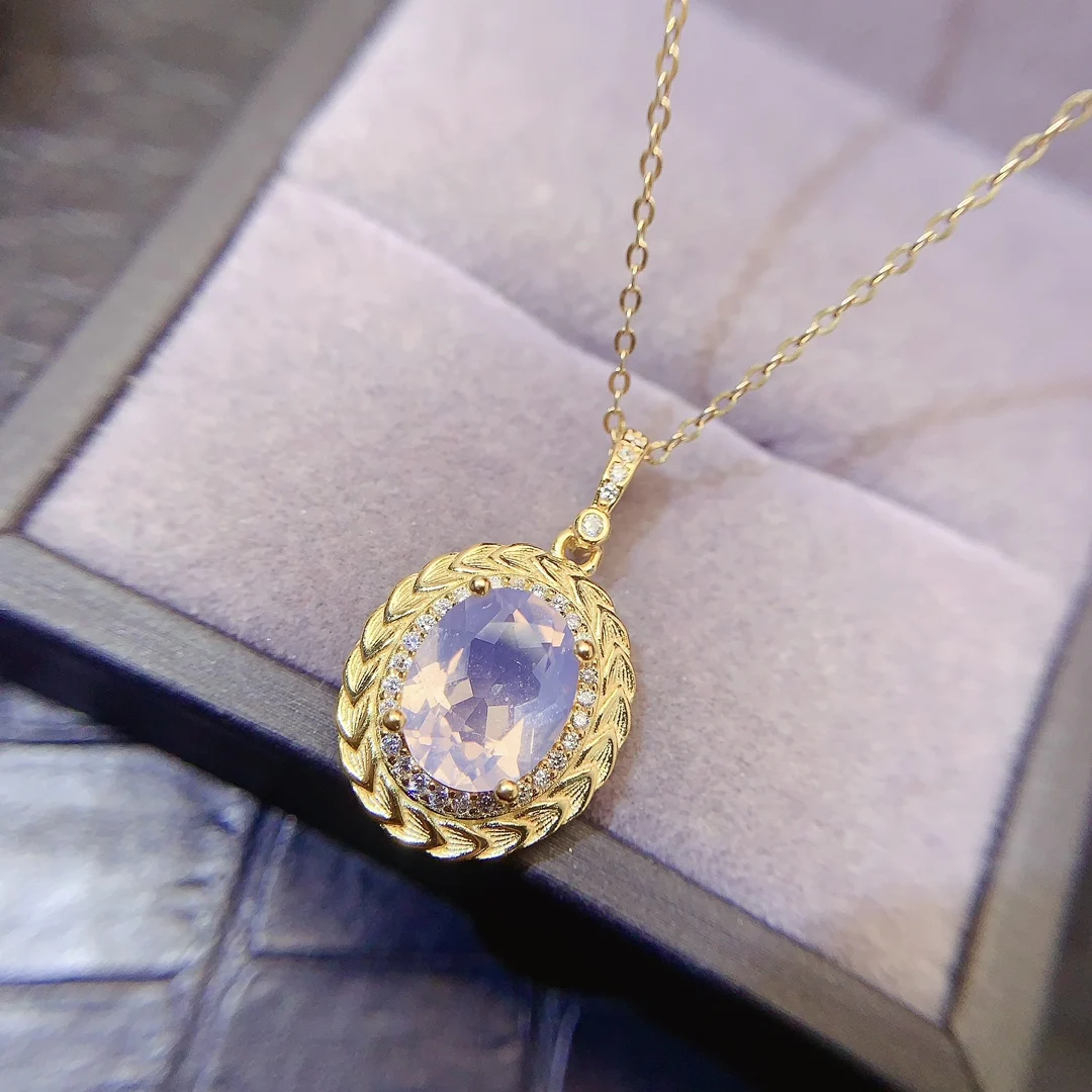 Natural Lavender Oval Halo Pendant - view 2