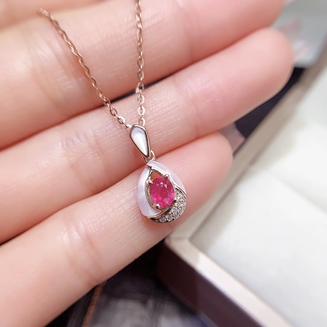 Natural Ruby Teardrop Pendant - view 1