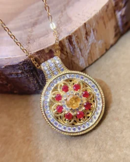 Natural Ruby Medallion Pendant Necklace