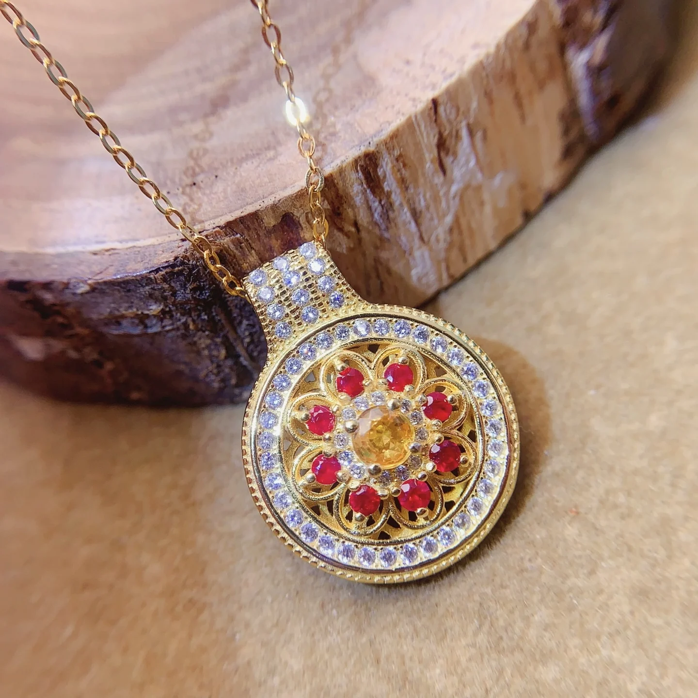 Natural Ruby Medallion Pendant Necklace - view 1