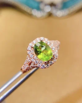 Natural Peridot Oval Halo Ring