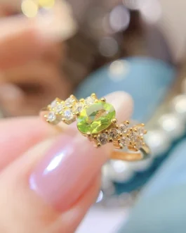 Natural Peridot Round Cluster Ring