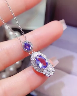Natural Tanzanite Leaf Pendant Necklace