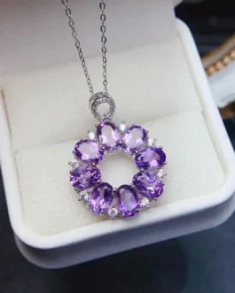 Natural Amethyst Wreath Pendant Necklace