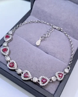Natural Ruby Heart Halo Bracelet