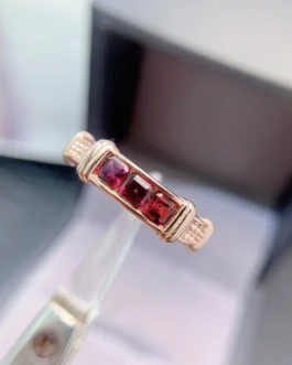 Natural Garnet Three Stone Ring