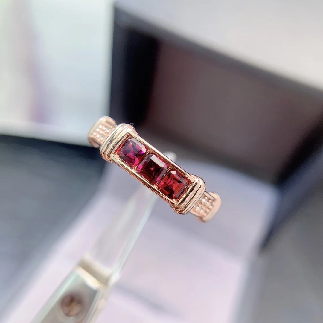 Natural Garnet Three Stone Ring - view 1