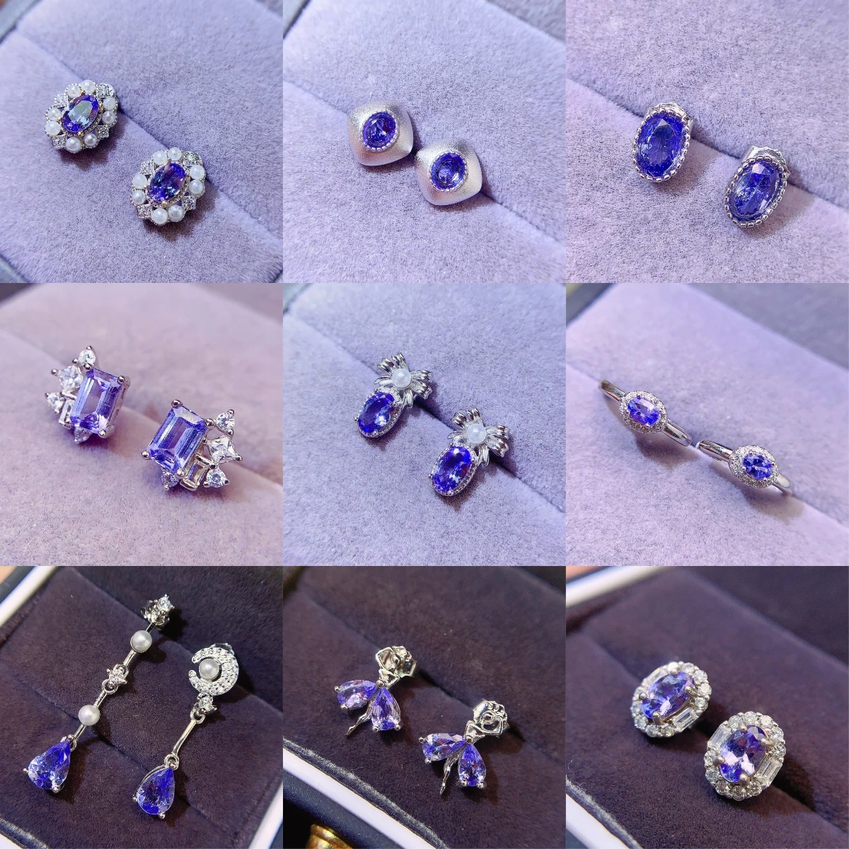 Natural Tanzanite Square Drop Earrings - view 4