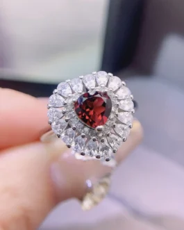 Natural Garnet Double Halo Ring