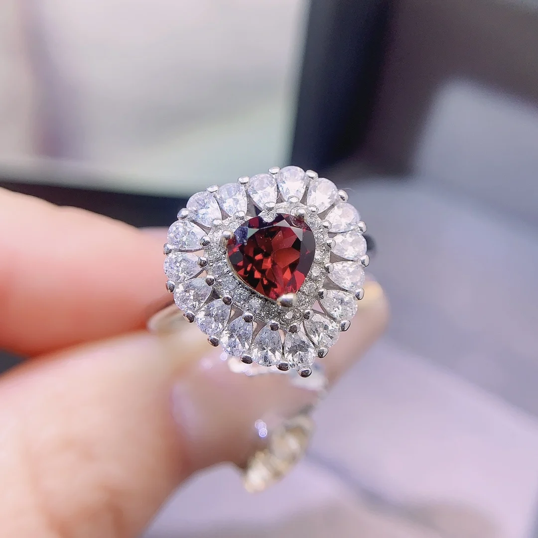 Natural Garnet Double Halo Ring - view 1