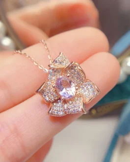 Natural Morganite Flower Pendant Necklace