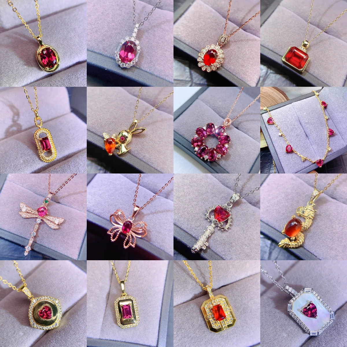 Natural Garnet Vintage Halo Pendant - view 4