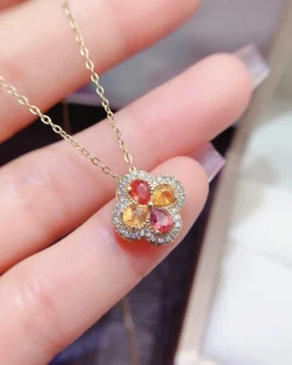 Natural Sapphire Blossom Pendant Necklace