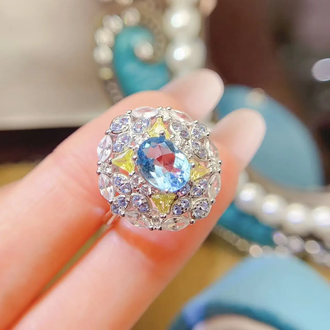 Natural Sky Topaz Cluster Ring - view 3