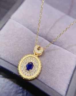 Natural Sapphire Medallion Pendant Necklace