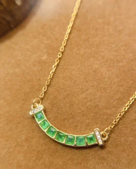 Natural Emerald Bar Pendant Necklace