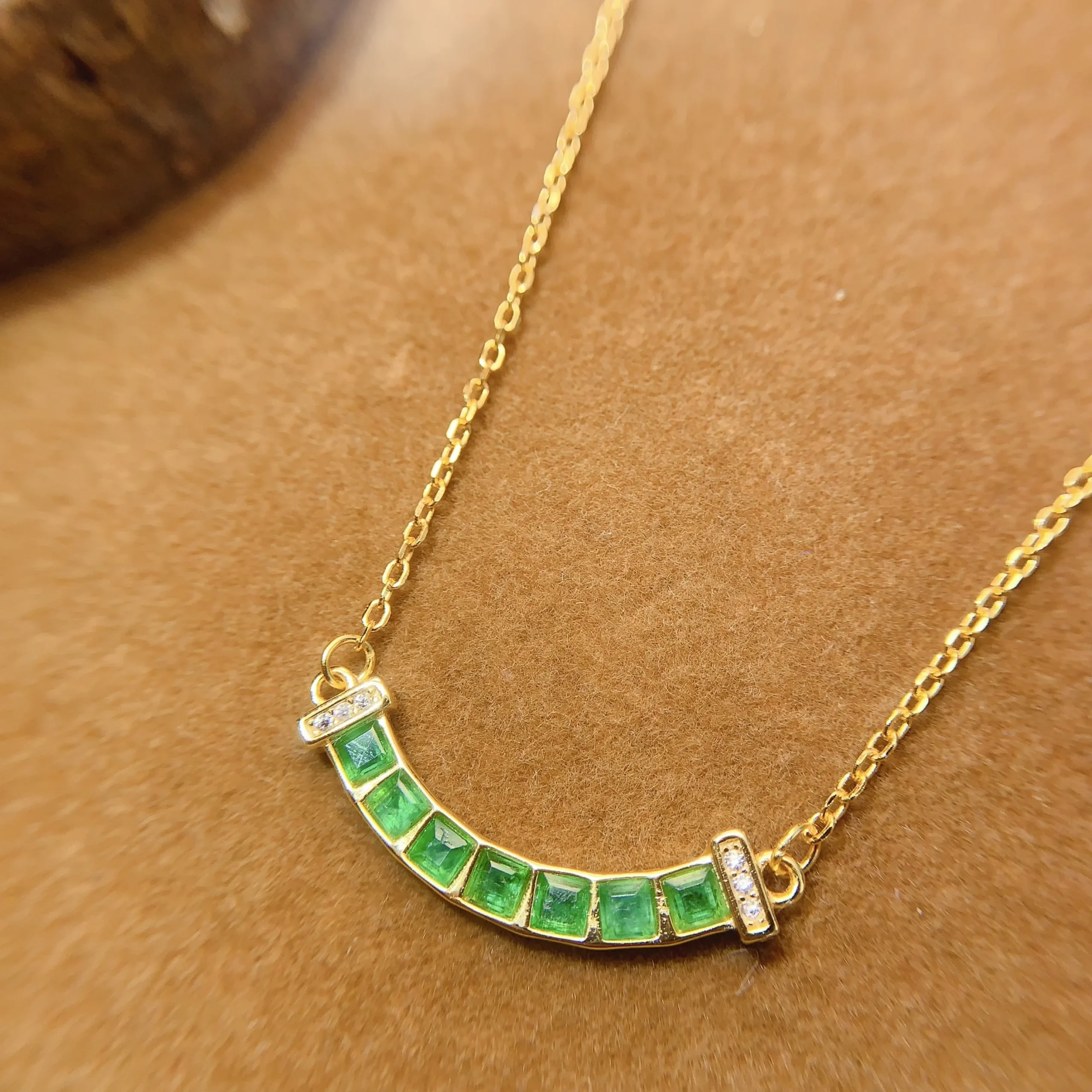 Natural Emerald Bar Pendant Necklace - view 2