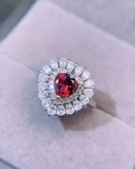 Natural Garnet Double Halo Ring