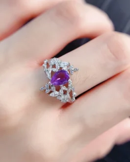 Natural Amethyst Classic Pear Ring