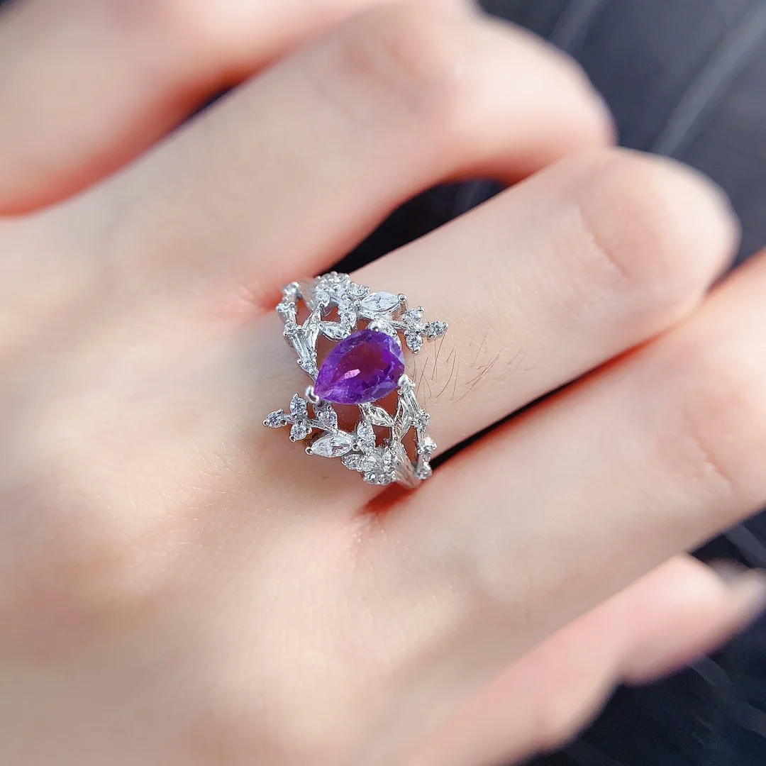 Natural Amethyst Classic Pear Ring - view 2
