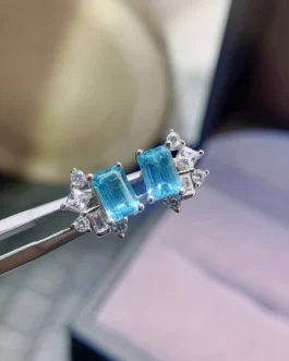 Natural Apatite Rectangle Stud Earrings