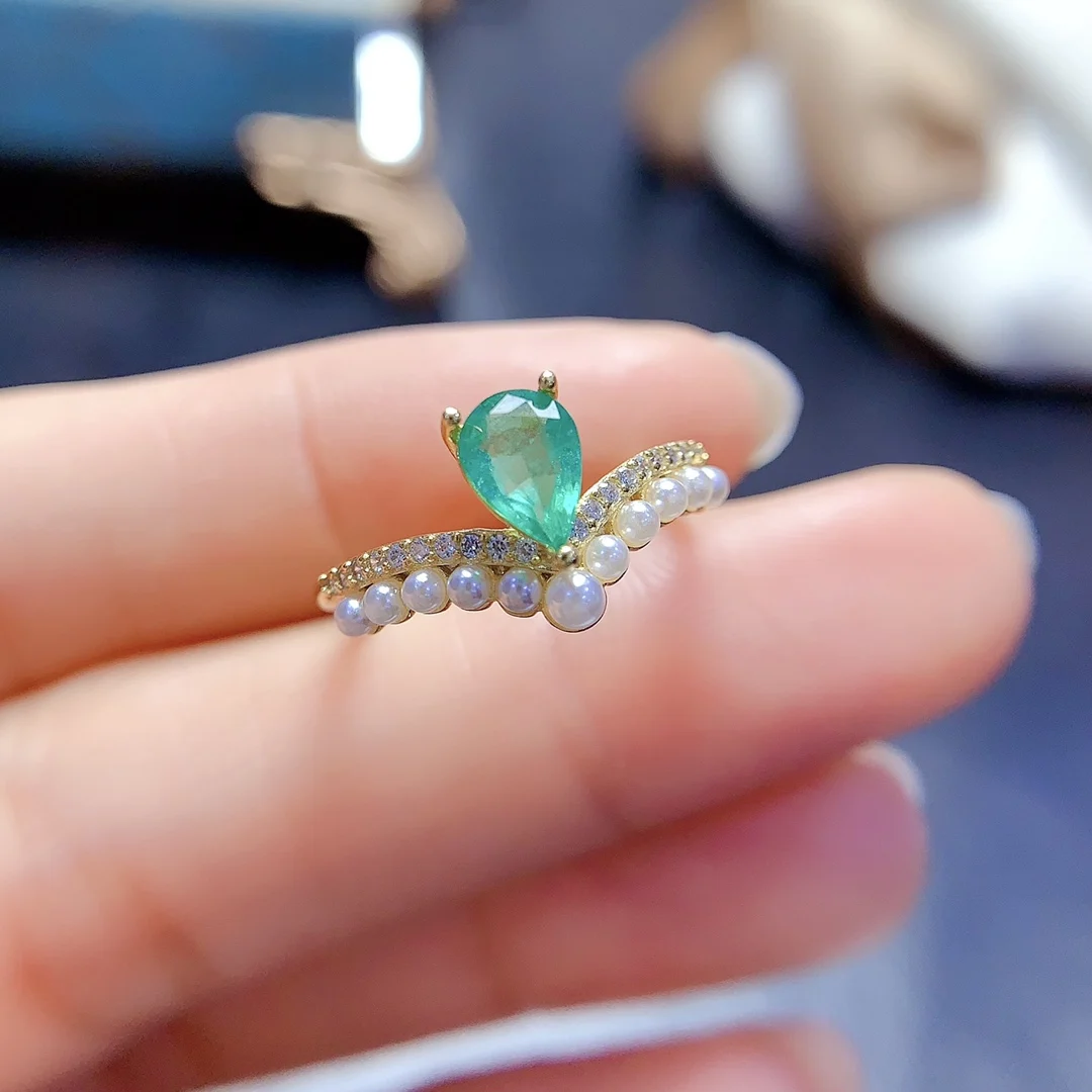 Natural Emerald Pear Tiara Ring - view 3