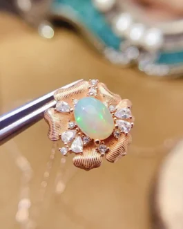 Natural Opal Flower Pendant Necklace