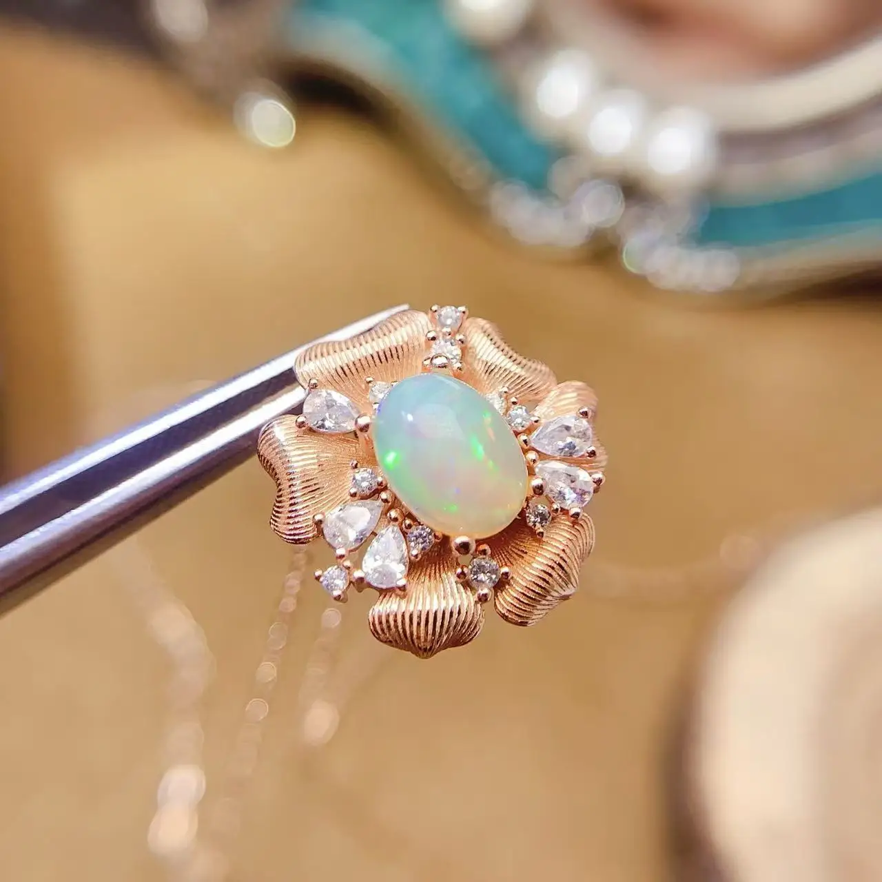 Natural Opal Flower Pendant Necklace - view 1