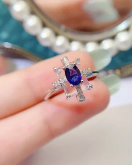Natural Sapphire Star Halo Ring
