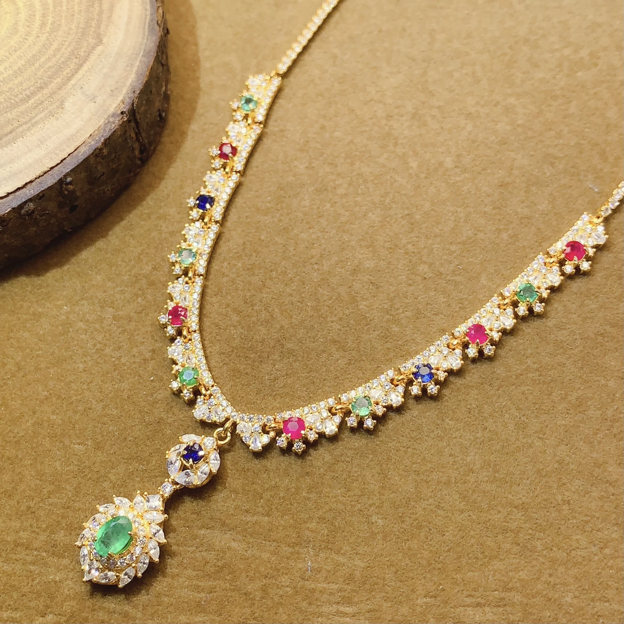 Natural Multi-Gemstone Station Necklace - view 1