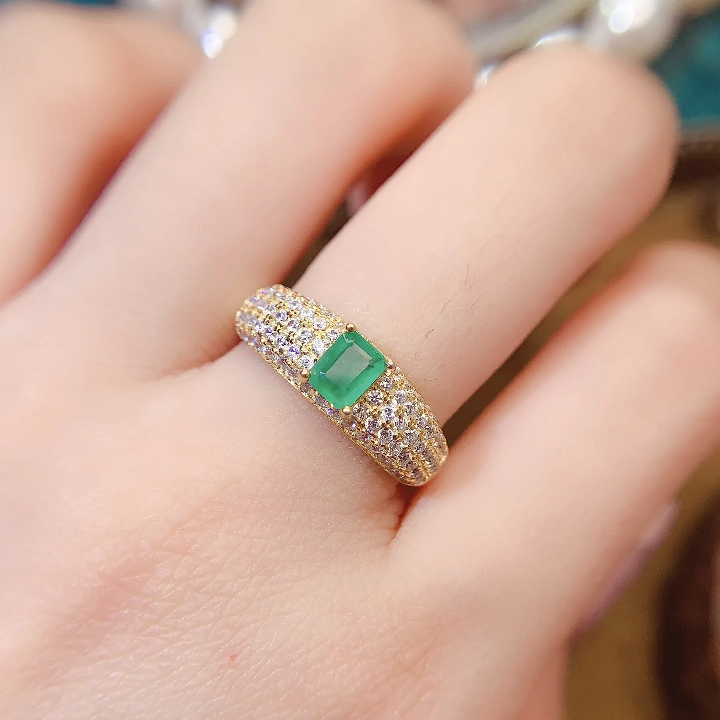 Natural Emerald Chunky Pavé Ring - view 6