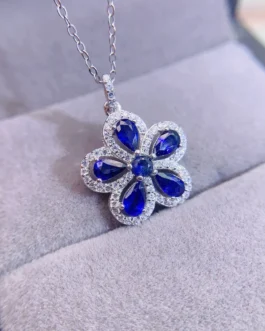 Natural Sapphire Daisy Pendant