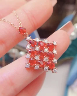 Natural Sapphire Rhombus Pendant Necklace